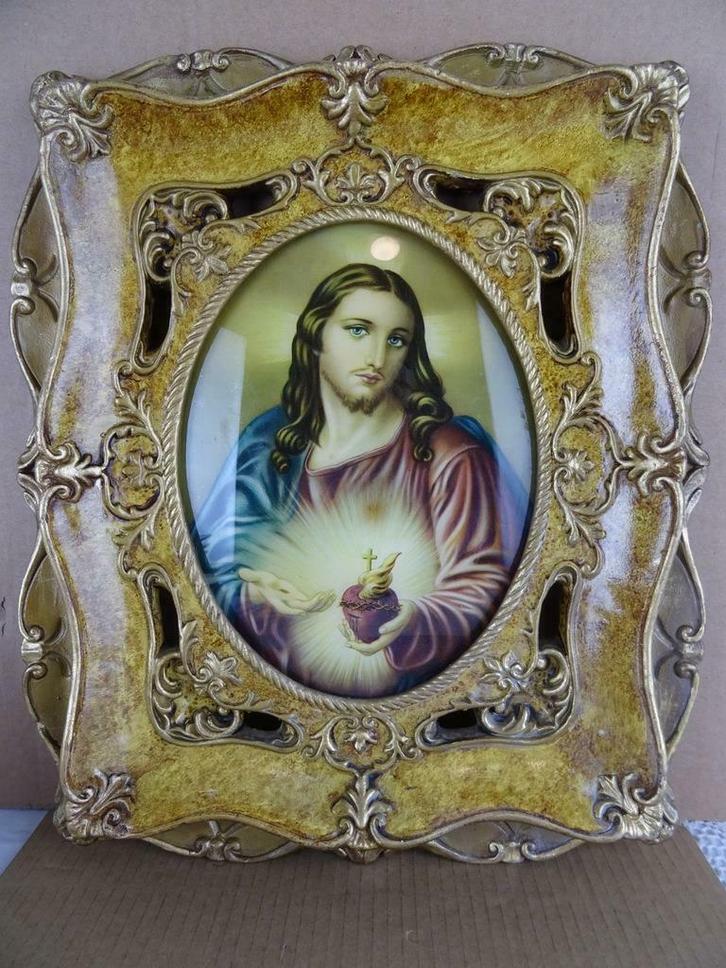 Antiek devotieobject Jezus Christus met bol glas circa 1850, Antiek en Kunst, Antiek | Religieuze voorwerpen, Ophalen of Verzenden