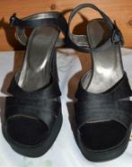 Sandalle noir avec talon largue noir brillant pointure : 40, Noir, Porté, Enlèvement ou Envoi, Sandales et Mûles