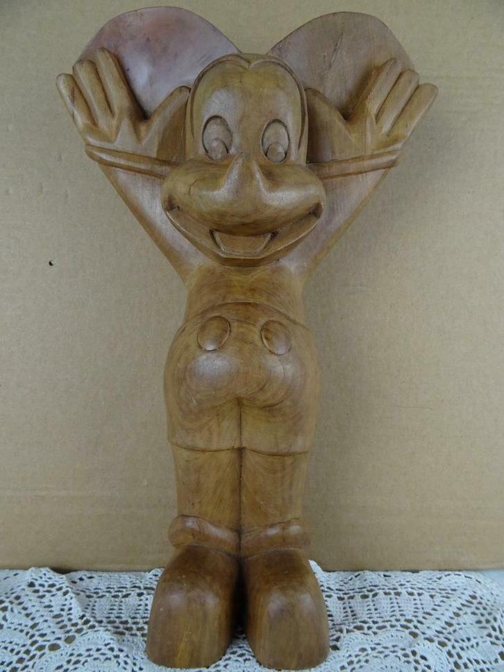 Design beeld Mickey Mouse beeld houten beeld 1950 unicum, Antiek en Kunst, Kunst | Designobjecten, Ophalen of Verzenden
