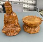 Figurine bouddha vintage en bois sur socle, Maison & Meubles, Comme neuf, Enlèvement ou Envoi