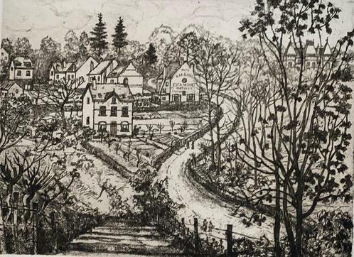 Eau-forte Jehan Frison - Vue de Linkebeek, Antiquités & Art, Art | Eaux-fortes & Gravures, Enlèvement ou Envoi