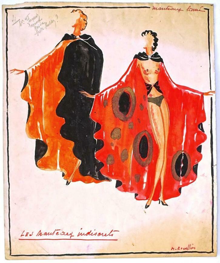 A208 Marcel Escoffier Kostuumontwerp Les Manteaux Indiscrets, Antiek en Kunst, Kunst | Tekeningen en Fotografie, Ophalen of Verzenden