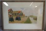 Henri Cassiers litho Hollands landschap en folklore vrouwen, Verzenden