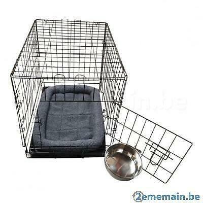 Cage complète avec bac + coussin gris foncé + bol inox, Dieren en Toebehoren, Honden-accessoires, Nieuw, Verzenden
