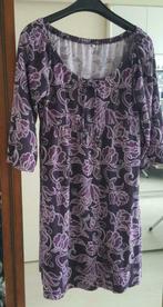 robe manche 3/4 coton imprimé violet mauve et blanc décolle, Ophalen of Verzenden, Wit
