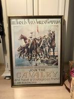 Antieke poster cavalerie en paarden in kader, Ophalen of Verzenden