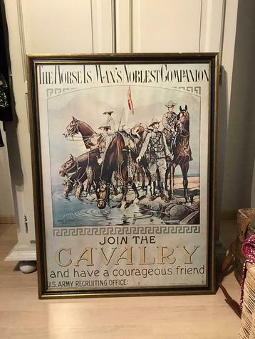 Affiche ancienne cavalerie et chevaux dans le cadre