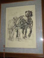 Ets: Constant DE BUSSCHERE: 2 trekpaarden.17/100. Ingeraamd., Antiek en Kunst, Kunst | Etsen en Gravures, Ophalen of Verzenden