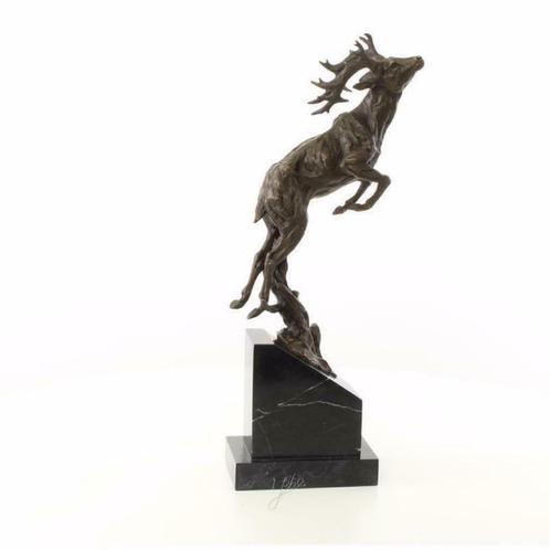 Hert -bronzen beeld springend hert -jacht -sokkel, Antiek en Kunst, Kunst | Beelden en Houtsnijwerken, Ophalen of Verzenden