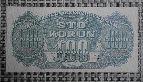Ticket 100 couronnes de Tchécoslovaquie 1944 Spécimen, Timbres & Monnaies, Billets de banque | Europe | Billets non-euro, Série