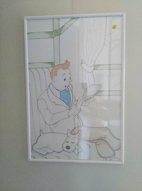 Kuifje privé tekening 40 X 60  GRATIS VERZENDING IN BELGIË, Boeken, Stripverhalen, Nieuw, Ophalen of Verzenden