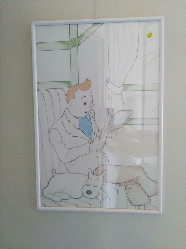 Kuifje privé tekening 40 X 60  GRATIS VERZENDING IN BELGIË, Boeken, Stripverhalen, Nieuw, Ophalen of Verzenden