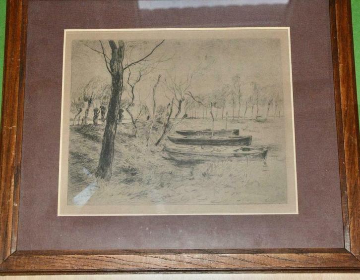 Ets - bootjes aan de Leie - van Armand HEINS, Antiek en Kunst, Kunst | Tekeningen en Fotografie, Ophalen