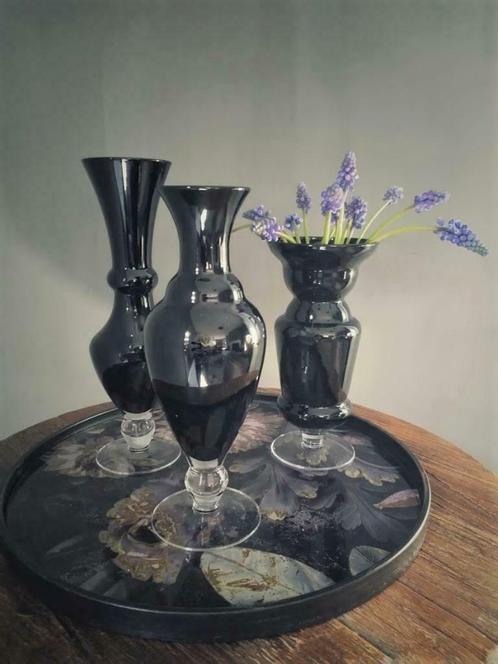 Mondgeblazen zwarte vazen (diverse modellen), Maison & Meubles, Accessoires pour la Maison | Vases, Neuf, Noir, Verre, Enlèvement ou Envoi