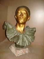 Charles VERHASSELT Gent ART DECO buste verguld brons Pierrot, Antiek en Kunst, Kunst | Beelden en Houtsnijwerken, Ophalen