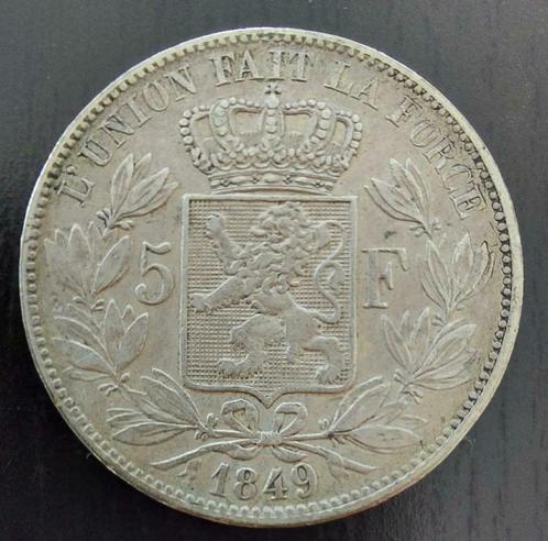 Belgium 1849 - 5 Frank Zilver - Leopold I - Morin 39a - ZFr, Timbres & Monnaies, Monnaies | Belgique, Monnaie en vrac, Argent