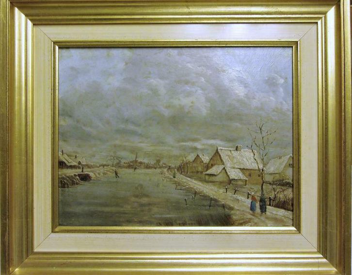 Schilderijtje winterlandschap, Antiek en Kunst, Kunst | Schilderijen | Klassiek, Ophalen of Verzenden