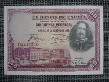 Bankbiljet 50 Peseta Spanje 1928, Postzegels en Munten, Bankbiljetten | Europa | Niet-Eurobiljetten, Ophalen of Verzenden, Overige landen