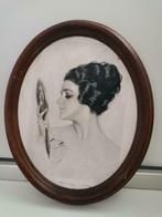 Art Deco kadertje Vrouw met handspiegel "Reflections", Enlèvement ou Envoi