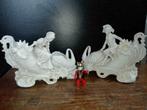 95) 2 oude (biscuit) beeldjes Vrouw + man met zwaan, Antiek en Kunst, Ophalen of Verzenden