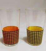 Retro glas vintage glas damier glas oranje geel, Ophalen of Verzenden
