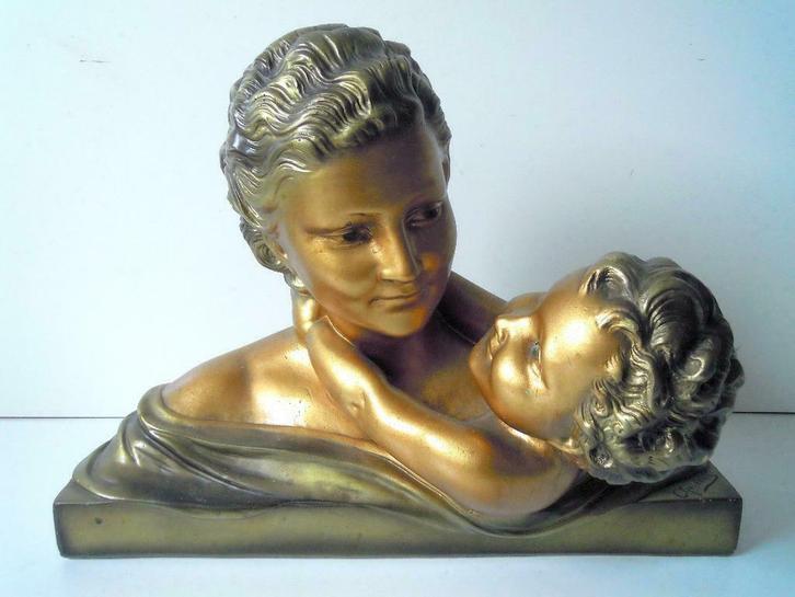 Art Deco beeld van moeder met kind, Antiek en Kunst, Curiosa en Brocante, Ophalen of Verzenden