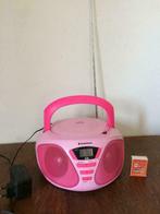 Petit radio lecteur CD rond rose vif portable 0s rose, Utilisé, Enlèvement ou Envoi, Avec lecteur de CD, Radio