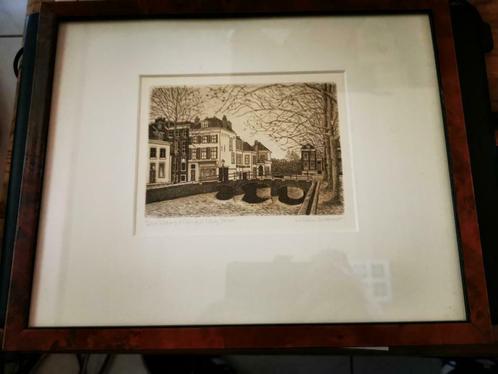 Willem Veldhorst Den Haag brugje nieuwe uitleg 56/250, Antiek en Kunst, Kunst | Etsen en Gravures, Ophalen of Verzenden