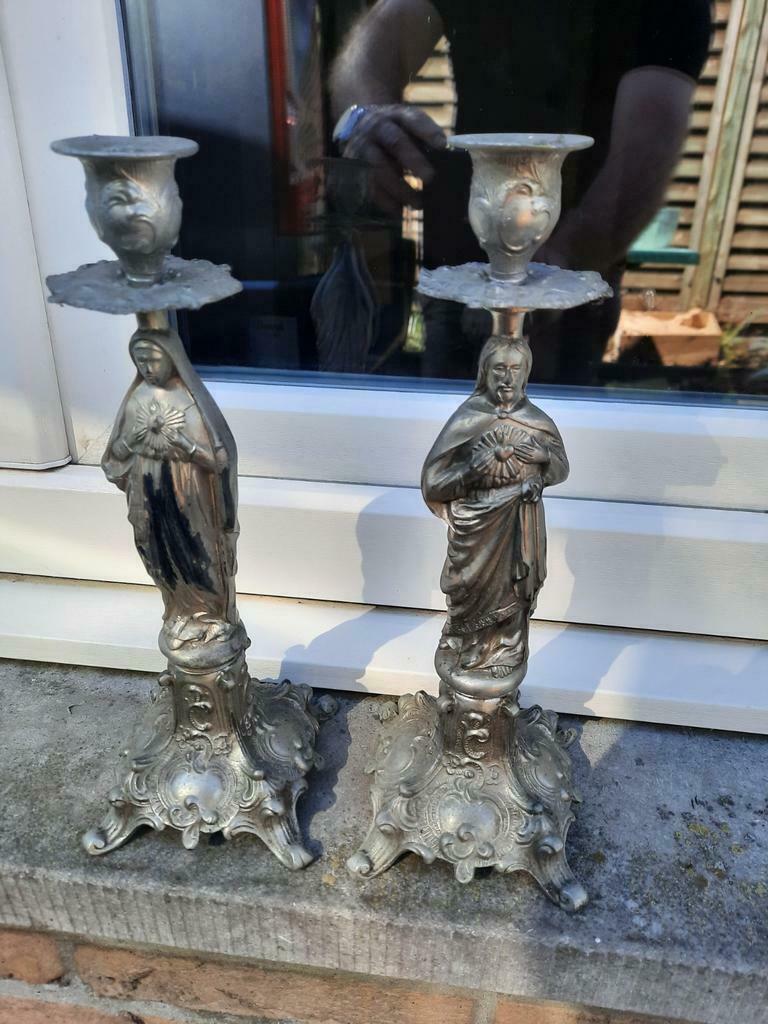 In goede staat , ongeveer 35 cm hoogte . Oude kandelaars ., Ophalen of Verzenden