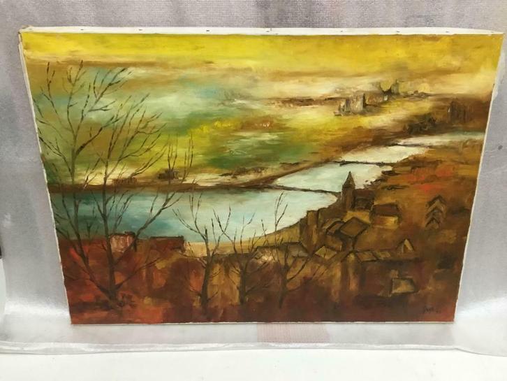 Tableau / peinture..huile…ville le long d un fleuve…50€, Antiquités & Art, Art | Peinture | Classique