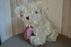 Grijs zittend hondje met roze strik 25 cm, Kinderen en Baby's, Ophalen of Verzenden, Gebruikt, Hond