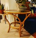 Vintage bamboe rotan tafel met glazen blad, Antiek en Kunst, Ophalen