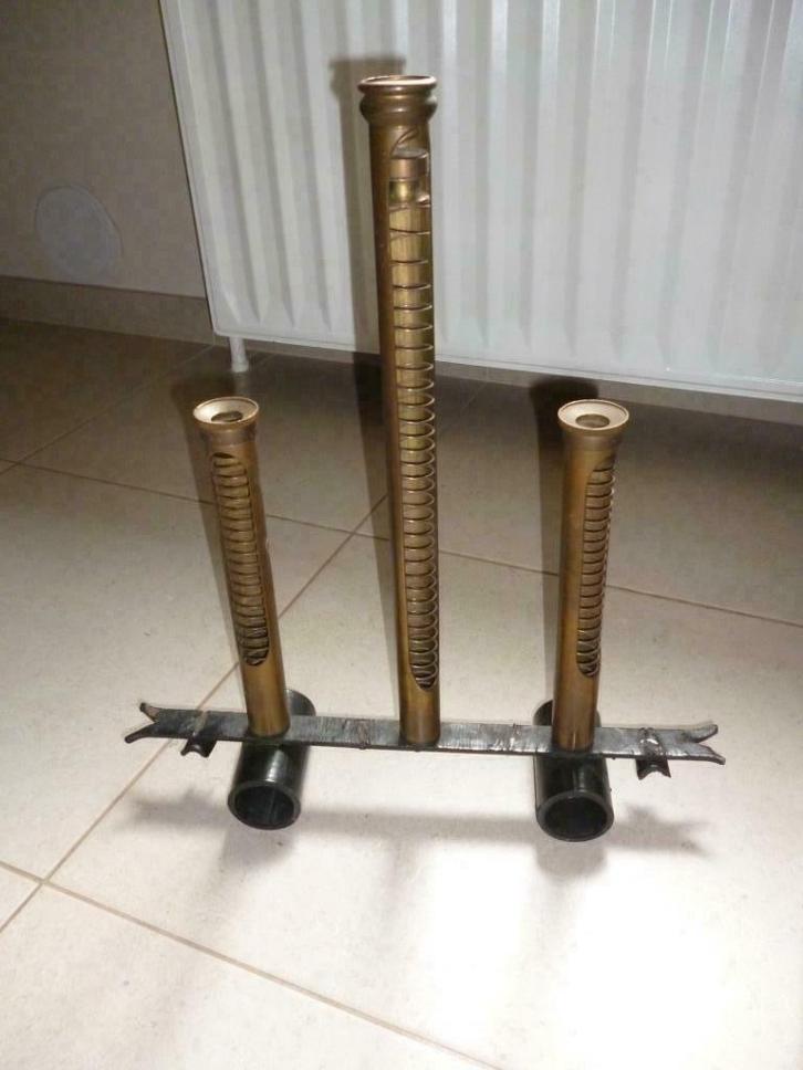 Vintage sixties kandelaar met veren ressorts koper smeedwerk, Antiek en Kunst, Curiosa en Brocante, Ophalen of Verzenden