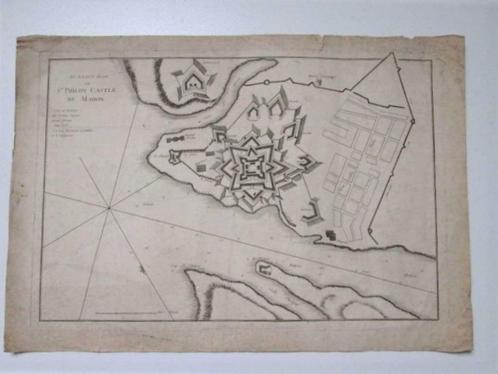 gravure 'plan of St. Philip's castle', Mahon, Minorca, Antiek en Kunst, Kunst | Etsen en Gravures, Ophalen of Verzenden
