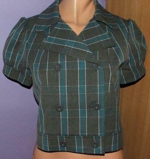 Veste courte à carreaux bleu/gris GUESS T.S, Kleding | Dames, Jassen | Winter, Gedragen, Maat 36 (S), Overige kleuren, Verzenden