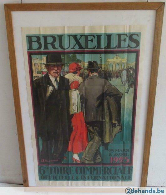 art deco affiche met dame Foire Commerciale Brux 1925, Antiek en Kunst, Curiosa en Brocante, Verzenden