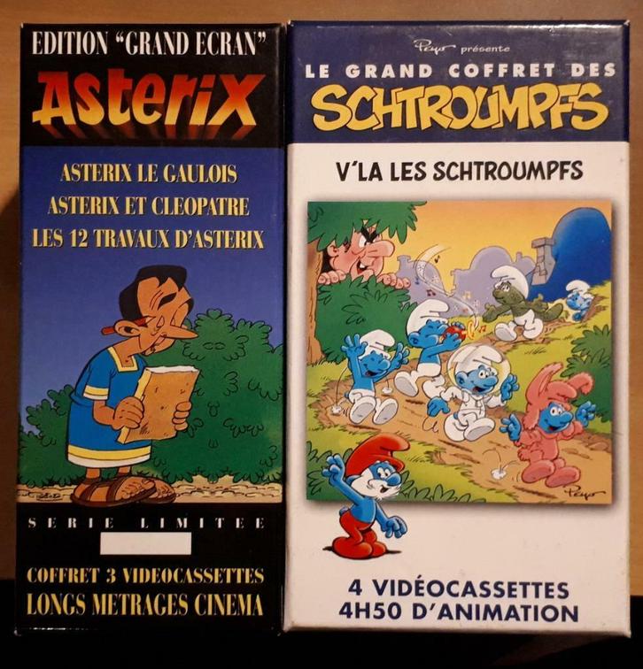 Asterix (3 films) / Smurfen (4 films) (VHS), Cd's en Dvd's, VHS | Film, Gebruikt, Overige genres, Alle leeftijden, Verzenden