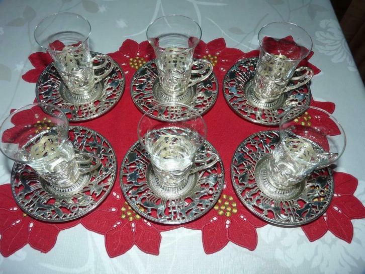 SERVICE A LIQUEUR VINTAGE MÉTAL ARGENTE, Huis en Inrichting, Woonaccessoires | Overige, Zo goed als nieuw, Ophalen of Verzenden