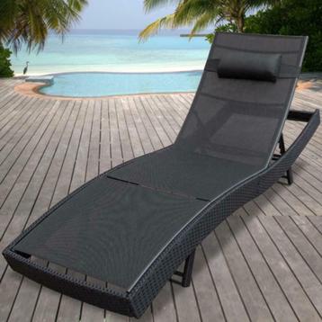 Chique Comfortabele Polyrotan Wicker Zonne-Ligbed Zwart, Enlèvement ou Envoi, Neuf, Osier