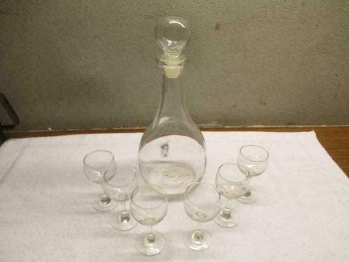 glazen karaf met 6 glaasjes, Antiquités & Art, Antiquités | Verre & Cristal, Enlèvement ou Envoi