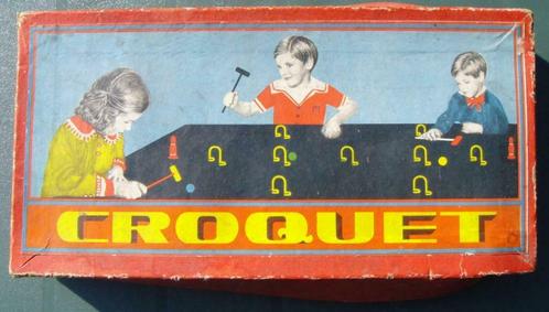 Jeu de Croquet vintage: 4 maillets + boules bois + piquets, Kinderen en Baby's, Speelgoed | Houten speelgoed, Gebruikt, Overige typen