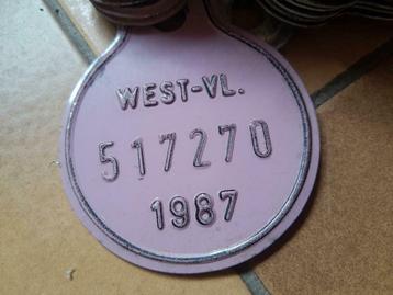 Plaque de vélo 1987 Flandre occidentale, Vélos & Vélomoteurs, Enlèvement ou Envoi