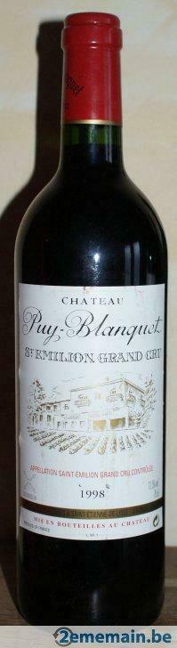 1 Bt. St-Emilion GC Château Puy-Blanquet rouge 75cl 1998, Collections, Vins, Neuf, Vin rouge, France, Pleine, Enlèvement ou Envoi