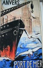 Madeleine DUGUET Anvers port de Mer projet affiche huile, Antiquités & Art, Enlèvement