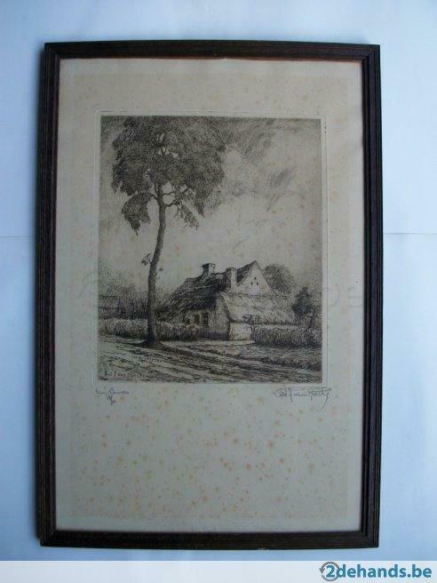 Anton Jules Van Hoecke - "Ten Lande" - Ets, Antiek en Kunst, Kunst | Etsen en Gravures