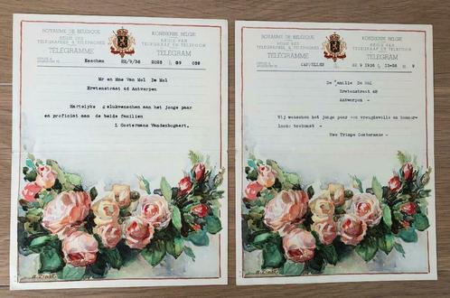 Huwelijkstelegram 22/9/1936 - A. Tinot - Boeket rozen, Verzamelen, Postkaarten | België, Gelopen, Antwerpen, 1920 tot 1940, Ophalen of Verzenden