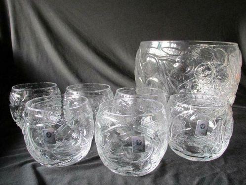 Vintage punchbowl + 6 glazen, handwerk 'Made in Italy', Antiek en Kunst, Curiosa en Brocante, Ophalen