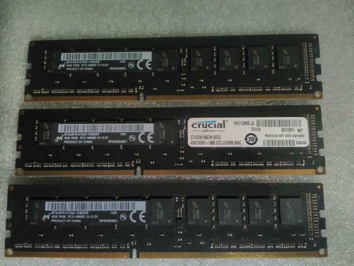 Crucial/Micron 4gb ECC @1866MHz (Mac Pro/serveur/worstation), Computers en Software, RAM geheugen, Gebruikt, 4 GB, DDR3, Ophalen of Verzenden