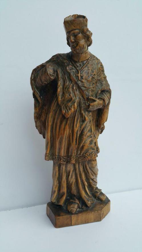 Belle statue en bois religieuse antique Nepomuk Prague 18e s, Antiquités & Art, Art | Sculptures & Bois, Enlèvement ou Envoi