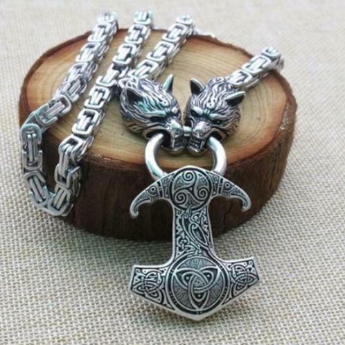 Koningsketting met Viking hanger Mjölnir, Bijoux, Sacs & Beauté, Colliers, Neuf, Autres matériaux, Argent, Avec pendentif, Envoi